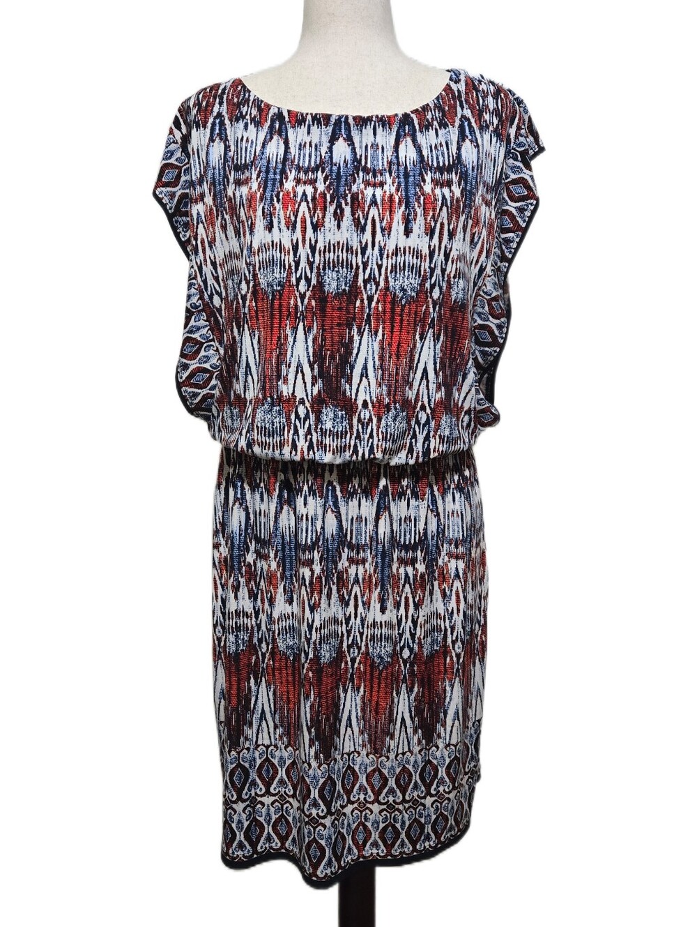 Dressbarn Ikat Print Blouson Dress Size 12 Boho